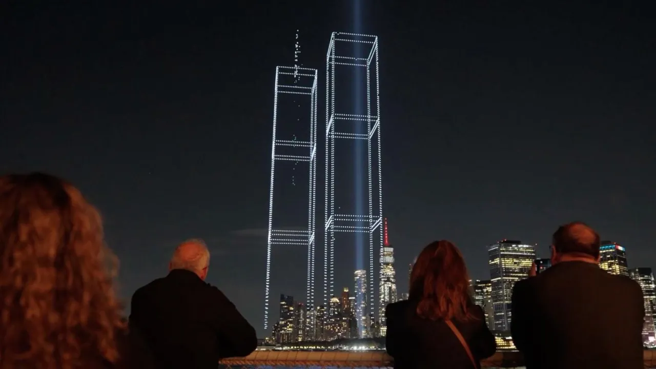 2,977 Drones Recreate Twin Towers Over New York Harbor Ahead of 9/11 Anniversary